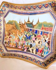 Thai Benjarong Large Stunning Ceramic Tray 10 X 9 Inch