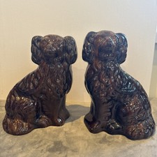 Staffordshire style Pair Of Mantle Dogs -Brown Glaze 9”