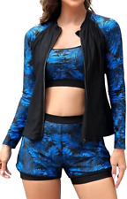 3 Piece Tummy Control Tankini Set Shorts Rash Guard Swimsuit Cup C-D Size 2XL 18