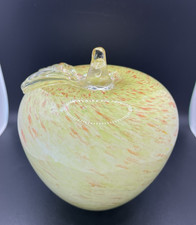 Large Vintage Glass Apple Ornament – Hand Blown Art Glass with Leaf Detail