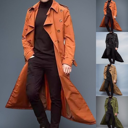 Mens long sleeve trench coat - long,