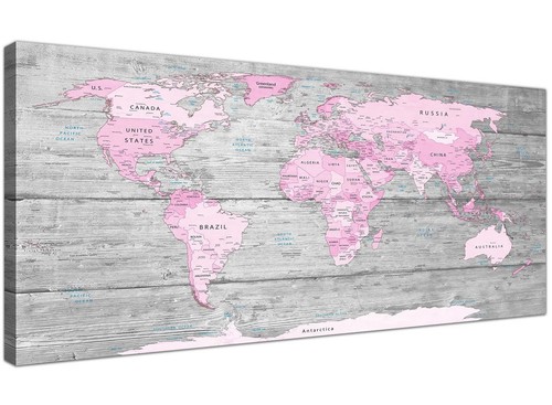 Large pink grey map world - large,