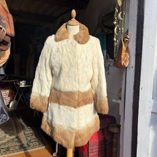 Vintage Soft Rabbit Fur Coat Collar Cream Tan Trim 60s 70s Long