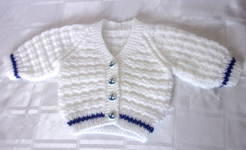 Hand knit white - white, royal