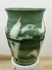 Small Pottery Vase-Cream/Green