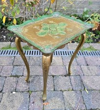 Vintage Italian Side Table Ornate Golden Green Florentine 