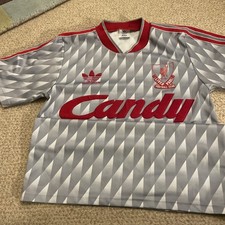 Original Vintage Adidas Liverpool 1989-91 Away Shirt, Size 32-34, Candy