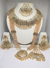 Beige Indian bollywood Necklace tikka earring jewellery kundan set