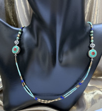 Vintage Navajo Turquoise & Coral Style 925 Stamped S Clasp Beaded Necklace 12.2g