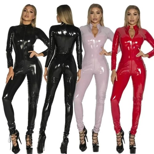 Women shiny pvc bodysuit faux - shiny,