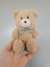 Tesco Small Brown Teddy Bear With Blue Green Bow