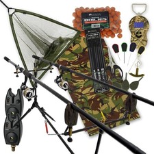 Carp Fishing Starter Setup 2x Rods Reels Alarms Rodpod Bait Net Tools Mat Tackle