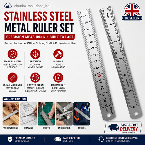 Stainless steel metal ruler - 6",