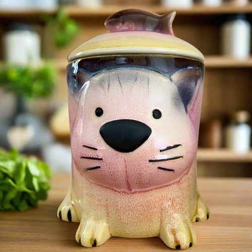 Porcelain cat treat jar - cat,