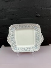 Wedgwood White Dolphins R4652 Square Eared Cake Plate 11" Wide Silver Rim