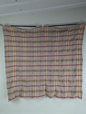Vintage Welsh Wool Chequed Blanket Throw Bedspread Fabric 161cm X 150cm