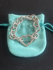 Tiffany & Co. Large Links Open Heart Clasp 7.75" Silver Bracelet with pouch 