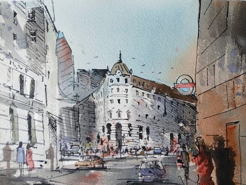 London city scene watercolour - city,