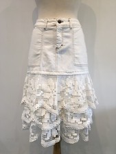 Vintage Lace Frill Rah Rah Skirt / Cream / Denim / OOAK / Bohemian / Western / M