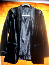UNBRANDED BLACK VELVET LOOK COLLAR JACKET SIZE 8 LINED STRETCH