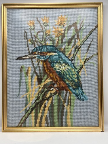 Vintage needlepoint kingfisher - needlepoint,