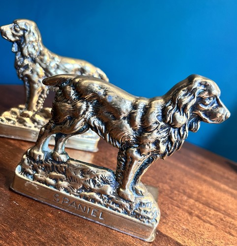 Vintage pair brass spaniel dog - vintage,