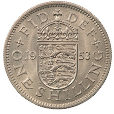 1953 QUEEN ELIZABETH II ONE 1 SHILLING COIN: ENGLISH UNC