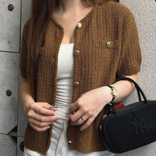 Zara brown tweed gold button - zara,