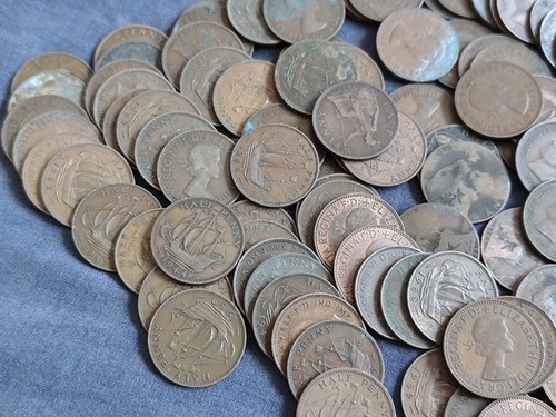 100 half pennies - half, old