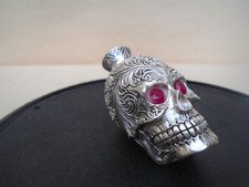 Amazing Gothic silver (90) skull scent bottle / hip flask with jewel eyes