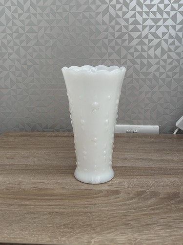 Pretty milk glass bud vase - glass, 6"