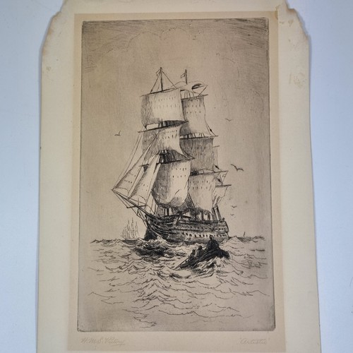 Vintage etching m s - "h.,