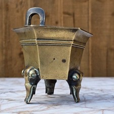 Chinese Antique Bronze Censer 18th century Elephant Feet Hexagonal QING FINE
