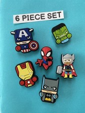 6x Marvel Avengers Jibbitz Crocs Shoe Charms Hulk Thor Iroman Batman Superman