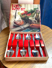 Six Vintage Splayds Stainless Steel Party Buffet Sporks, Boxed Set Amethyst Ptrn