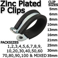 P Clips Rubber Lined Hose Pipe Clamp Cable Mounting Clip Zinc Plated 1 to 100