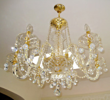HARRODS CUT CRYSTAL CHANDELIER Gold-Plated 6 arms Balls/Octagons/Chains 30% PbO/