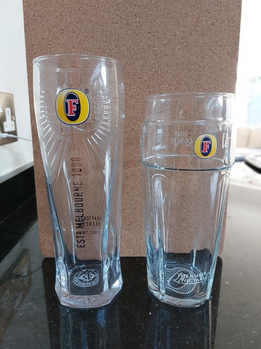 Fosters pint glasses - glasses, x2