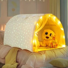Magical Twin Bunk Bed Privacy Space with Glow in the Dark Stars-Beige