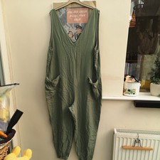 F&F Khaki Green Jumpsuit Size large elasticated cuff ankles comfy 