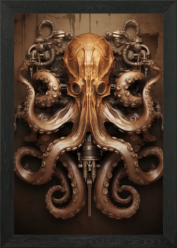 Steampunk octopus framed - octopus, wall