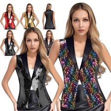 Womens Sparkly Sequins Vest V