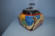 A very rare Clarice Cliff 516 shape Sugar lump pot with tongs lid "Autumn" 1934