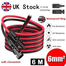 1 Pair 6M 6mm² Solar Panel Extension Cable Wire Black & Red Connector PV Cable