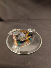 Vintage Hadrian Crystal Duck Ornament On Mirror Display Stand 6cm Diameter