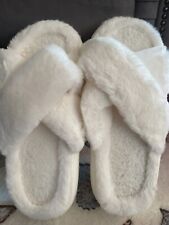 Women's White Faux Fur Open Toe House Slippers UK 10-11 Non-Slip Outdoor Indoor