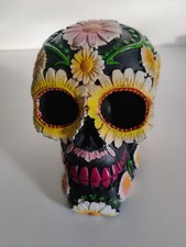 Day of The Dead Sunflowers Sugar Skull Decoration with Floral Pattern