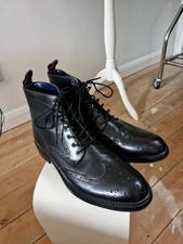 Mens Dune Black Leather Lace Up Brogue boots S10