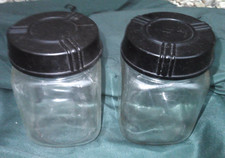 VINTAGE ORIGINAL 2 x BAKELITE TOPPED SWEET SHOP JARS STORAGE JAR SMALL SIZE