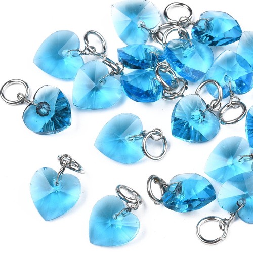 Glass heart charms with - heart, silver
